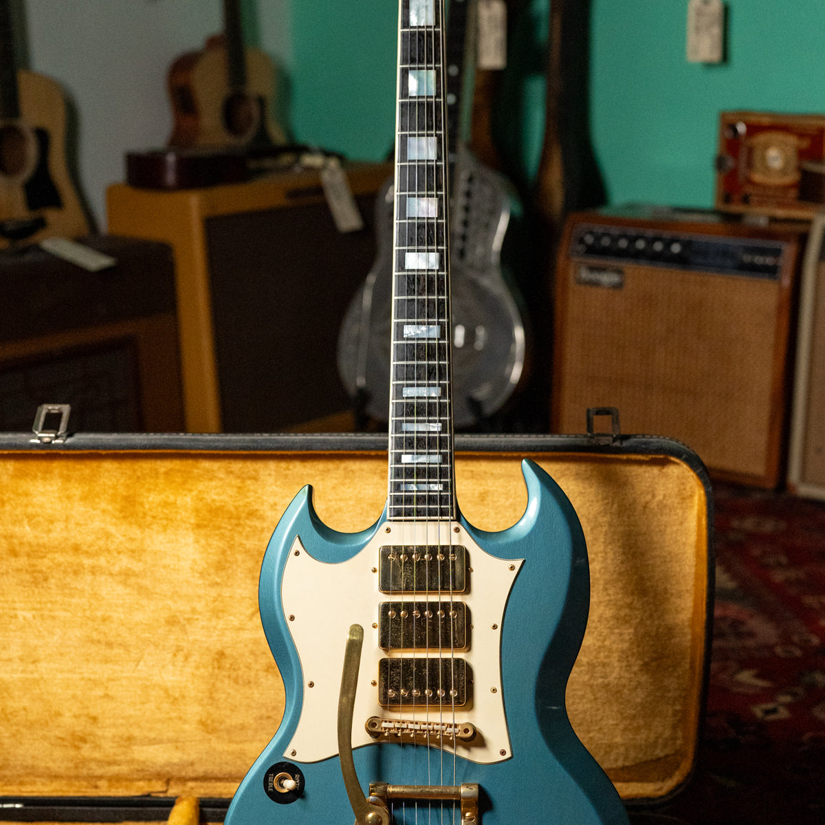1968 Gibson SG Custom Pelham Blue Factory Bigsby Left-Handed 1 of